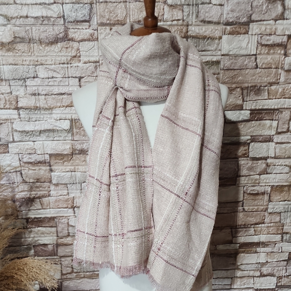Loft Elegant Beige & Tan Checkered Scarf Brand New